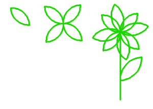 Showing the process of drawing a flower in three steps.